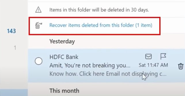 email you want to recover and click Restore