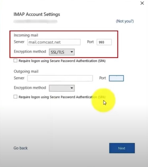 Mail server to mail.comcast.net