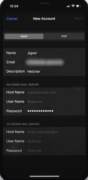 tap Next, then select IMAP