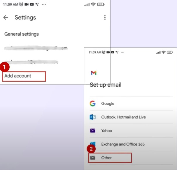 Add account, then tap Other