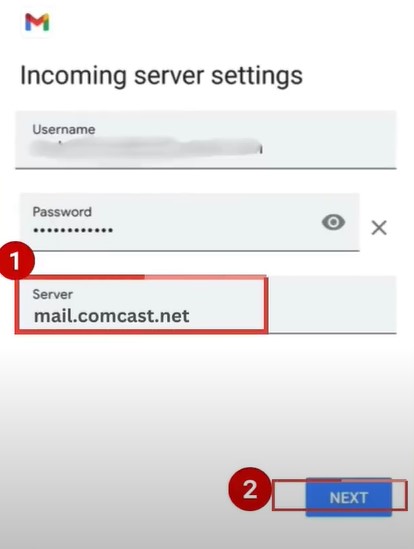 On the Incoming Server Settings screen