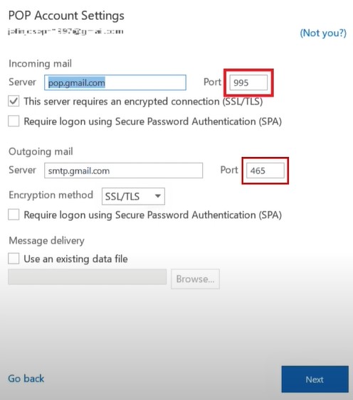 set the incoming mail port to 995