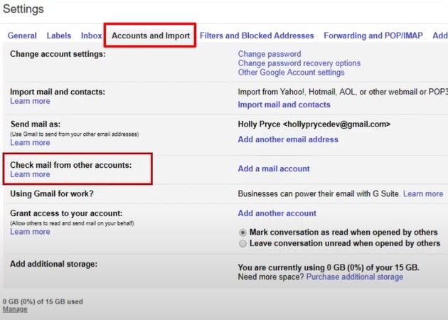 Import tab and scroll to the Check Email