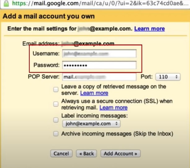 Now, fill in the username