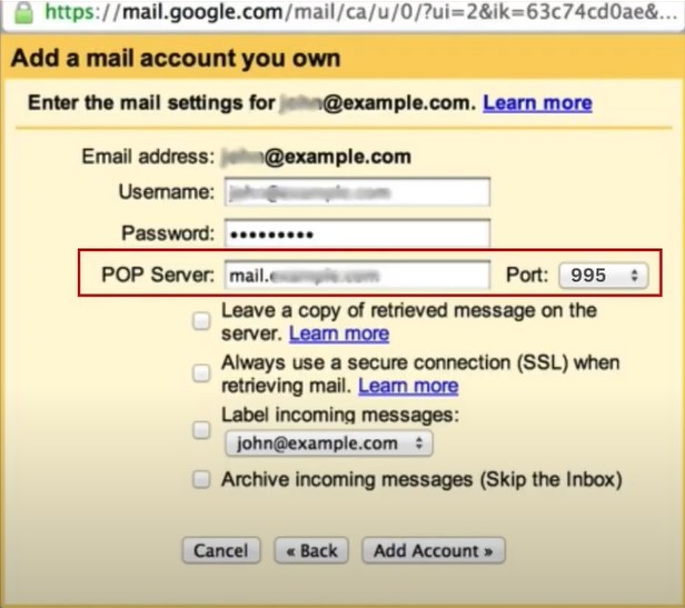 Enter the POP server