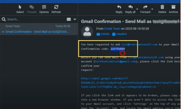 Gmail will send a verification code