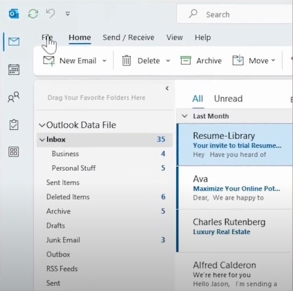 Open Outlook and click File