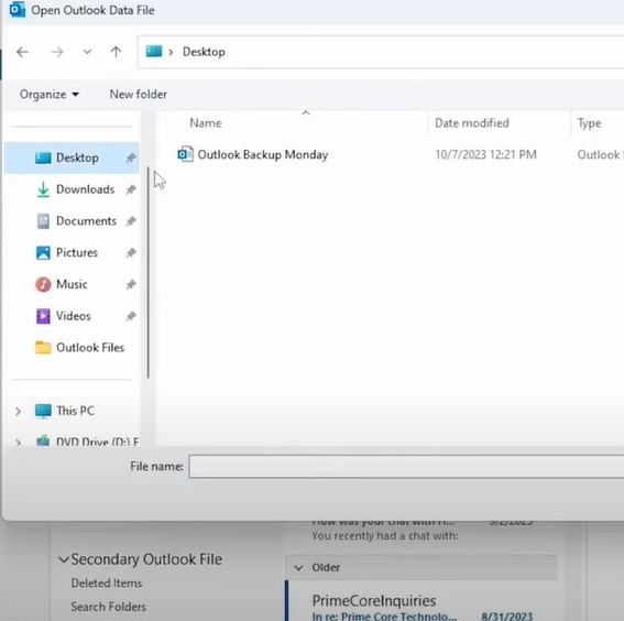 Click Open Outlook Data File