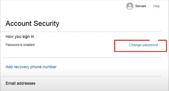 click Change Password right beside