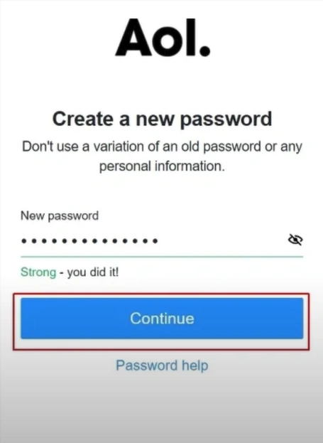 Create a new password for your AOL