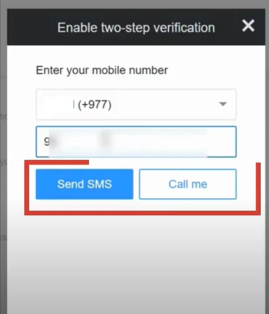 Enter your phone number and select