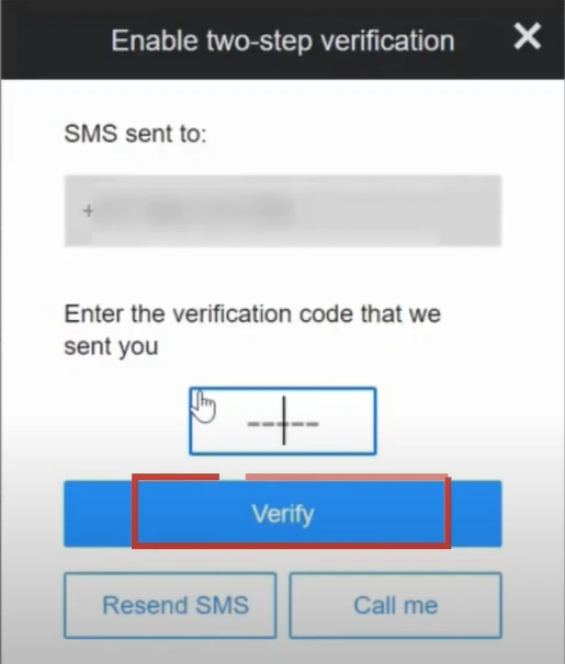 enter the verification code and click Verify.