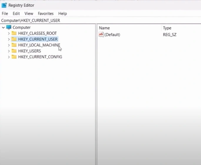 click on the HKEY_CURRENT_USER folder