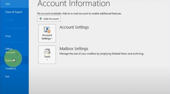 Click on Options from the sidebar