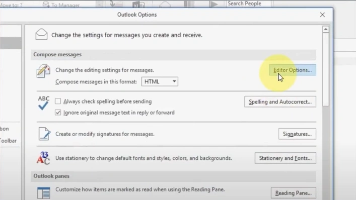 then click on the Editor Options button