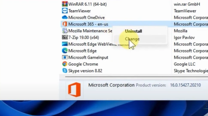 Microsoft and click on Change