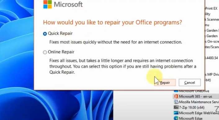 Quick Repair option