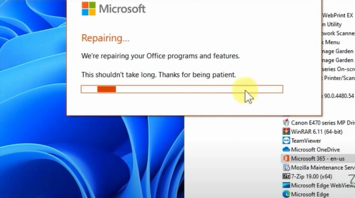 click the Repair button