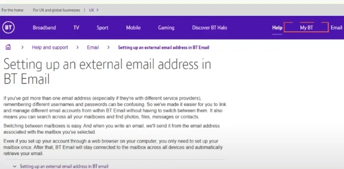 BT settings from the drop-down