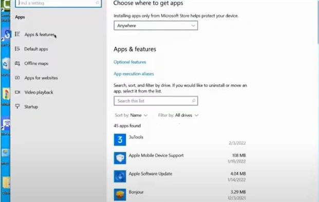 Click on Apps & features
