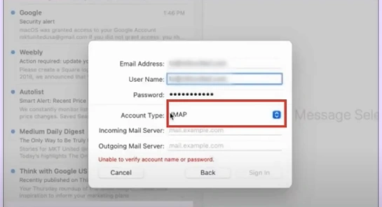 choose between IMAP and POP3