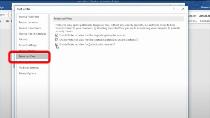 Click on the Protected View
