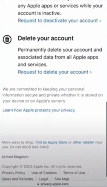 Request to delete your account
