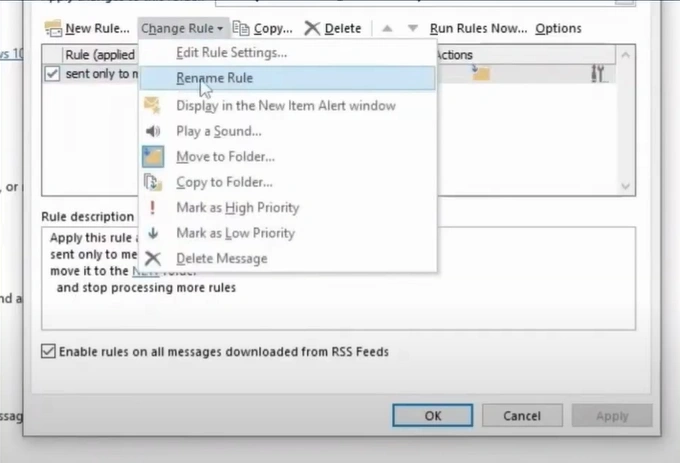 Click on the Rename Rule option