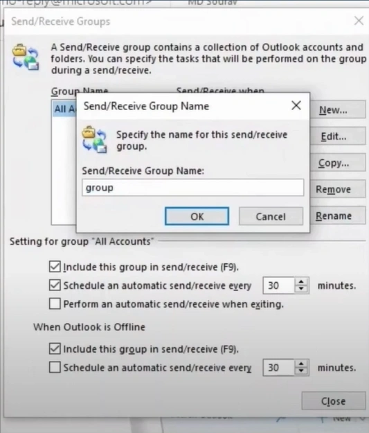 Receive Group name and click OK