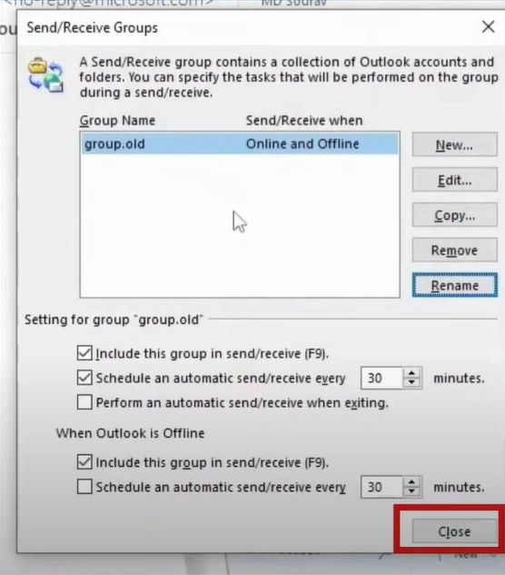 Close the tab by clicking on Close